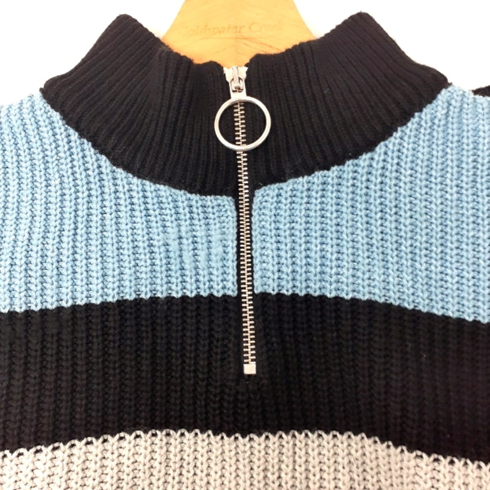 ASOS Knitted Ribbed Half Zip Sweater with Color Block Chests - Picture 5 of 8